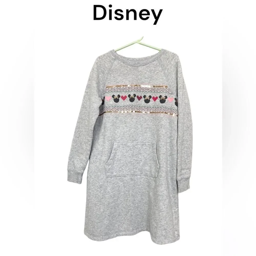 Disney Jumping Beans grey Minnie Mouse hearts sweatshirt dress 8